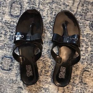 Black Coach Bow Flip Flops